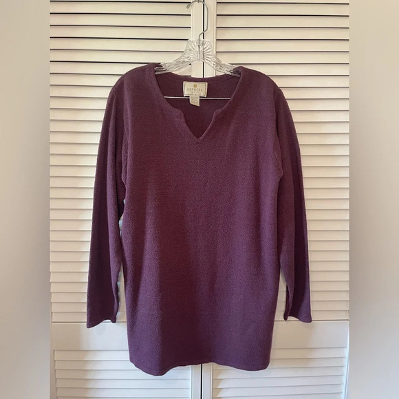Express Tricot Sweaters - Vintage Express Tricot Plum Purple V-Neck Long Sleeve Sweater Large Side Vents